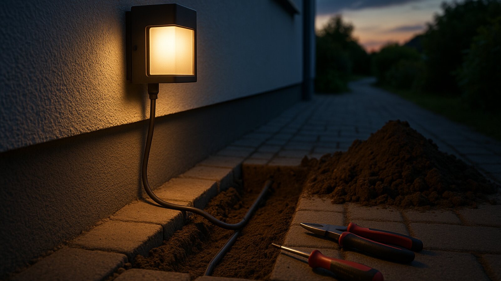 Montage einer Aussenwandleuchte an einer verputzten Hausfassade