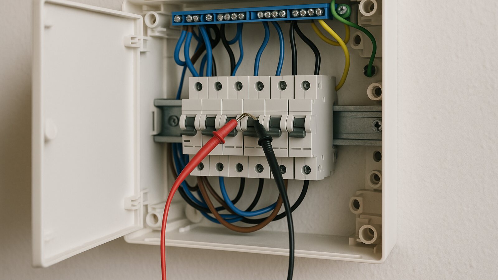 Messung mit einem Installationstester am geöffneten Verteiler beim E-Check
