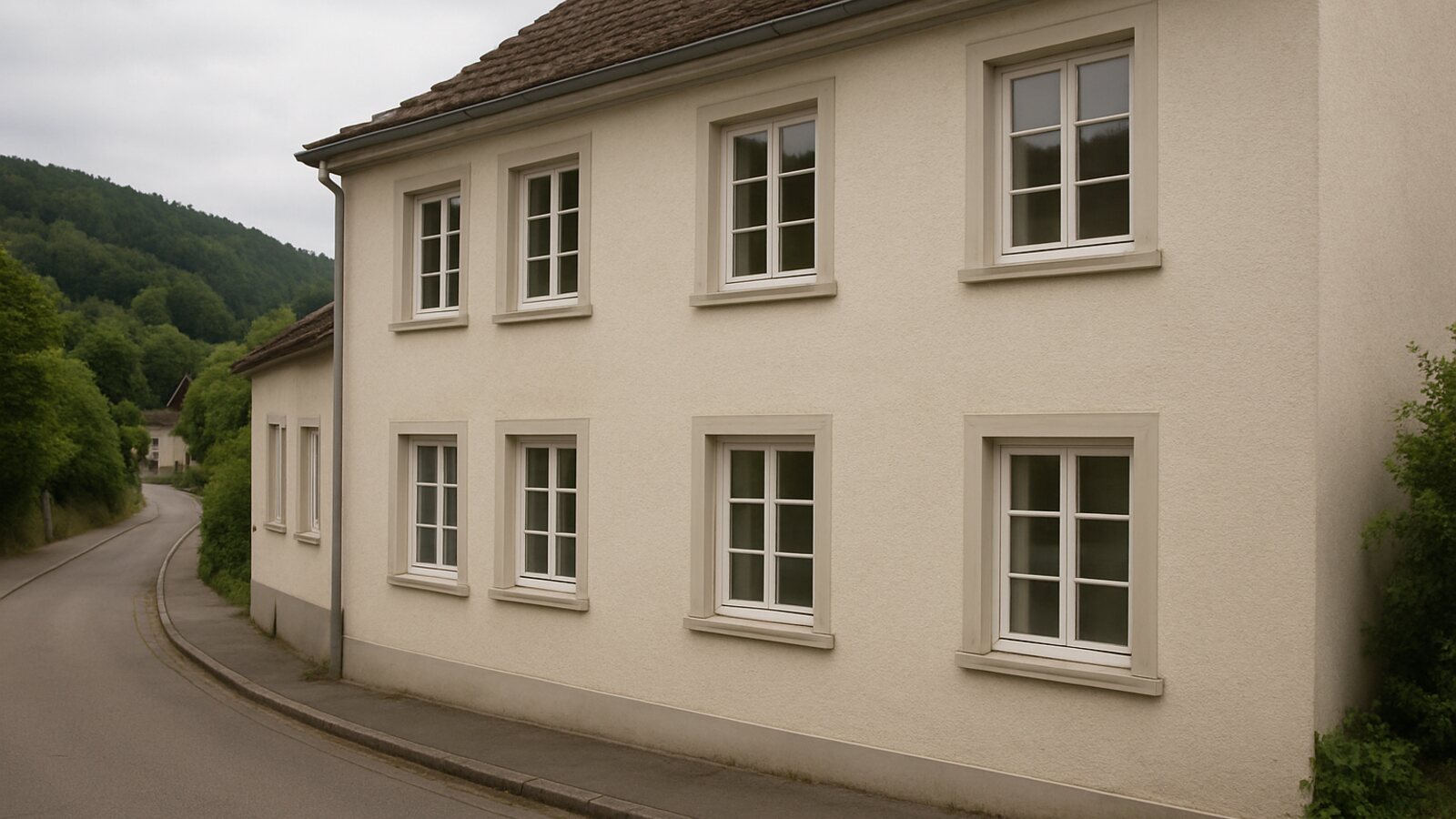 Glaser Herdecke: Altbaufassade mit weissen Sprossenfenstern in einer Wohnstrasse