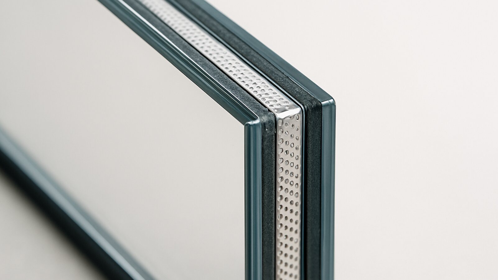 Glaser Herdecke: Detailaufnahme des Randverbunds einer Isolierglasscheibe mit Abstandhalter