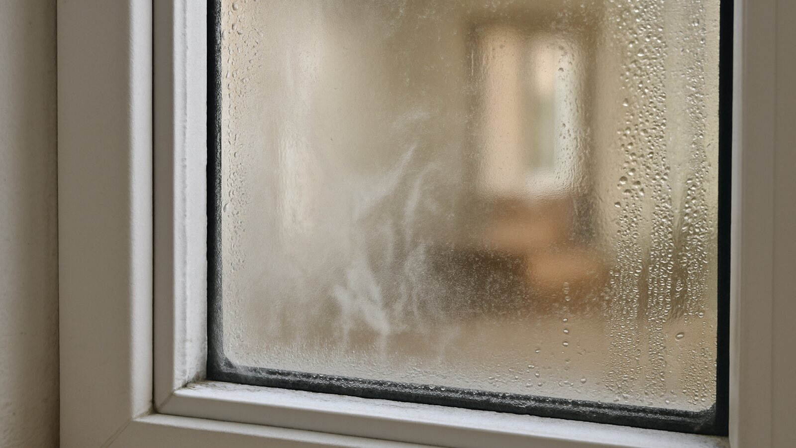 Glaser Solingen: beschlagenes Fenster mit Kondenswasser zwischen den Scheiben als Zeichen für undichtes Isolierglas
