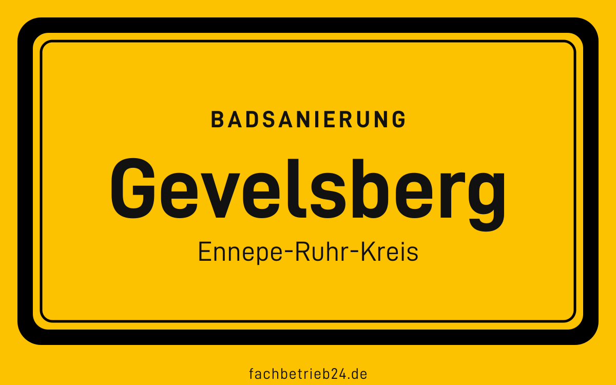 Gelbe Ortstafel Gevelsberg mit der Kopfzeile Badsanierung