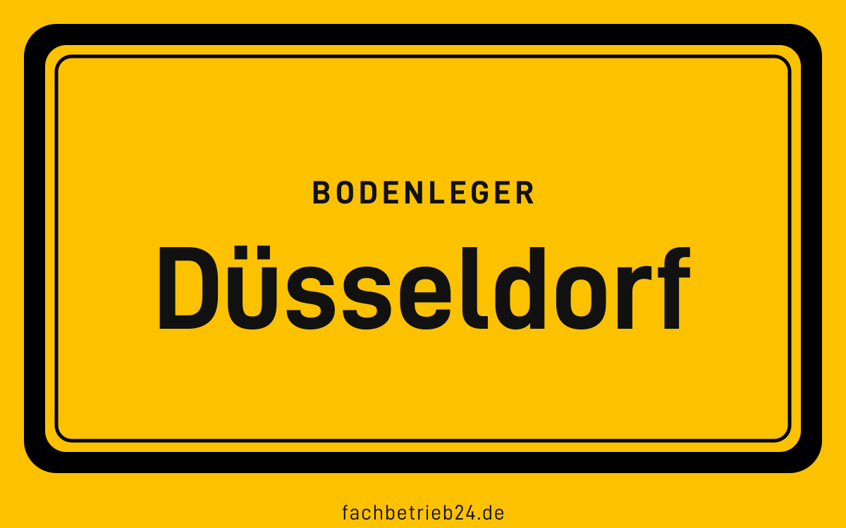 Gelbe Ortstafel Düsseldorf mit der Kopfzeile Bodenleger