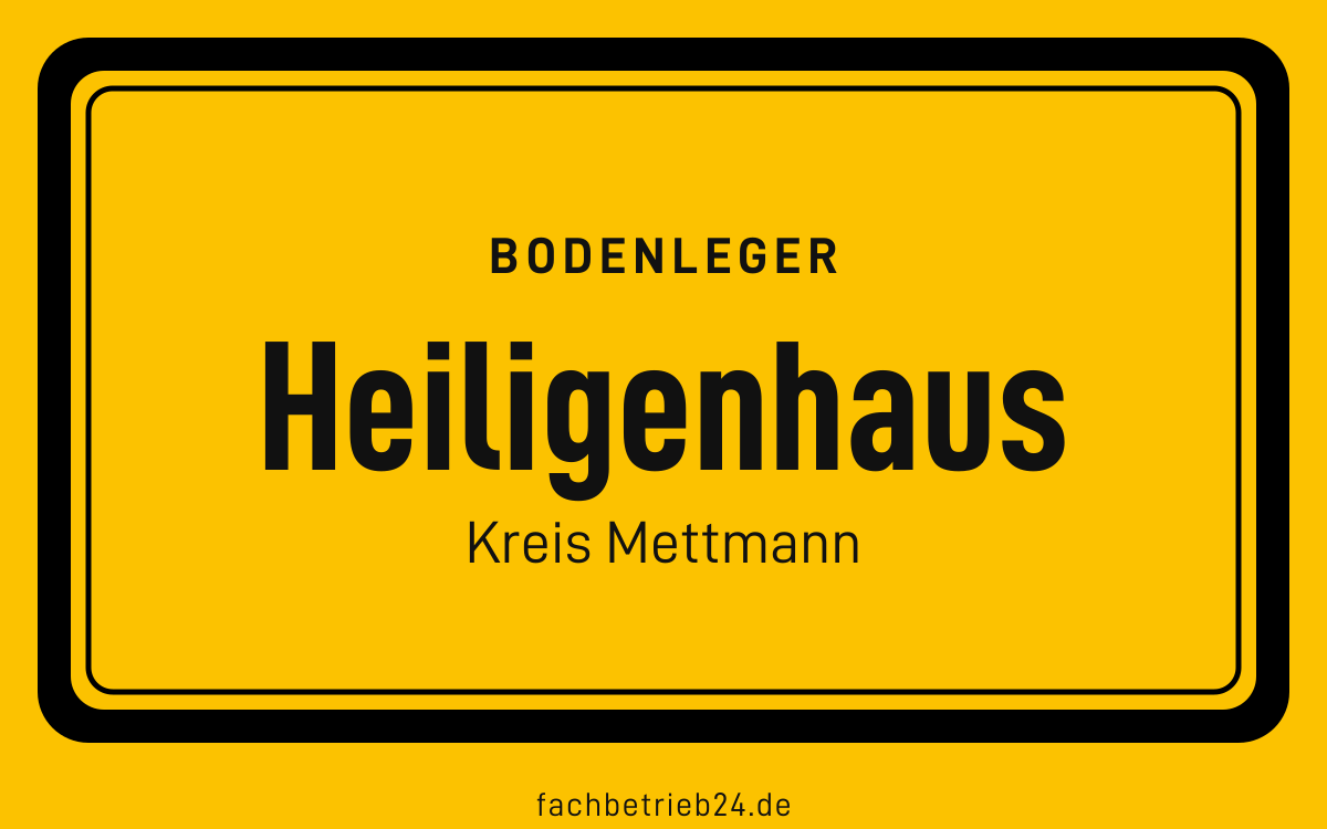Gelbe Ortstafel Heiligenhaus mit der Kopfzeile Bodenleger