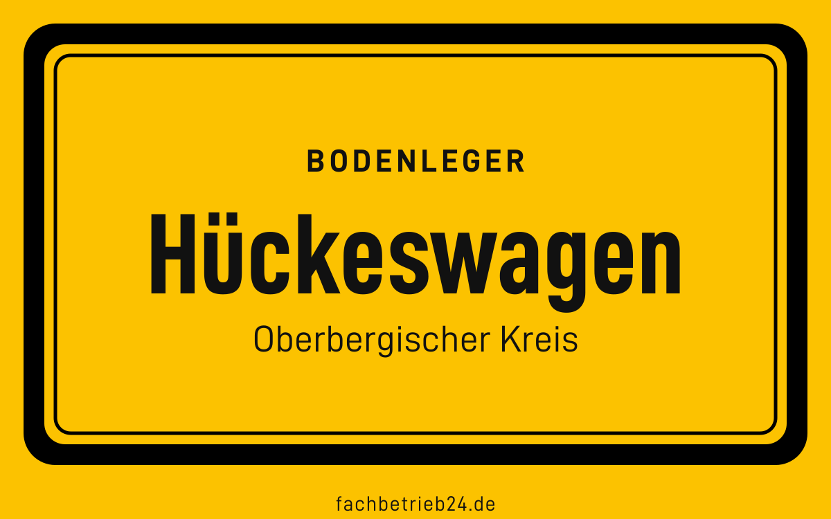 Gelbe Ortstafel Hückeswagen mit der Kopfzeile Bodenleger