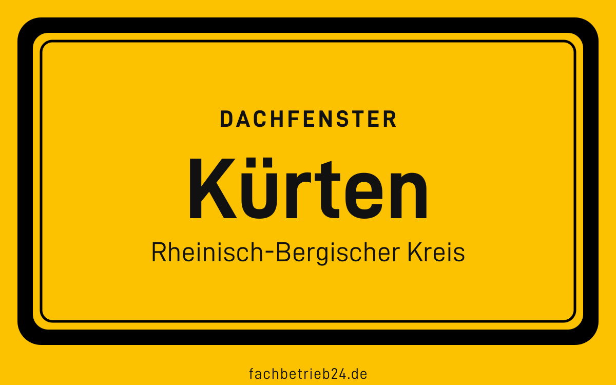 Gelbe Ortstafel Kürten mit der Kopfzeile Dachfenster