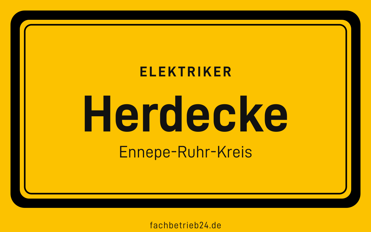 Gelbe Ortstafel Herdecke mit der Kopfzeile Elektriker
