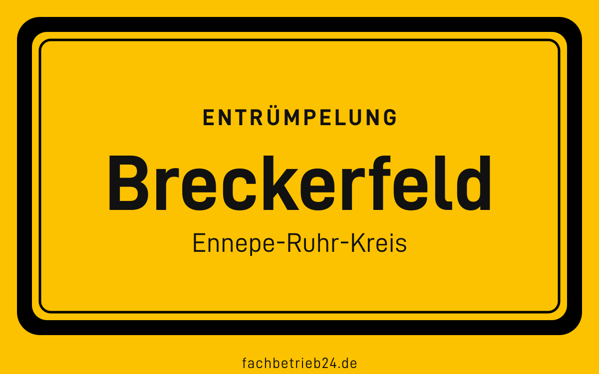 Gelbe Ortstafel Breckerfeld mit der Kopfzeile Entruempelung