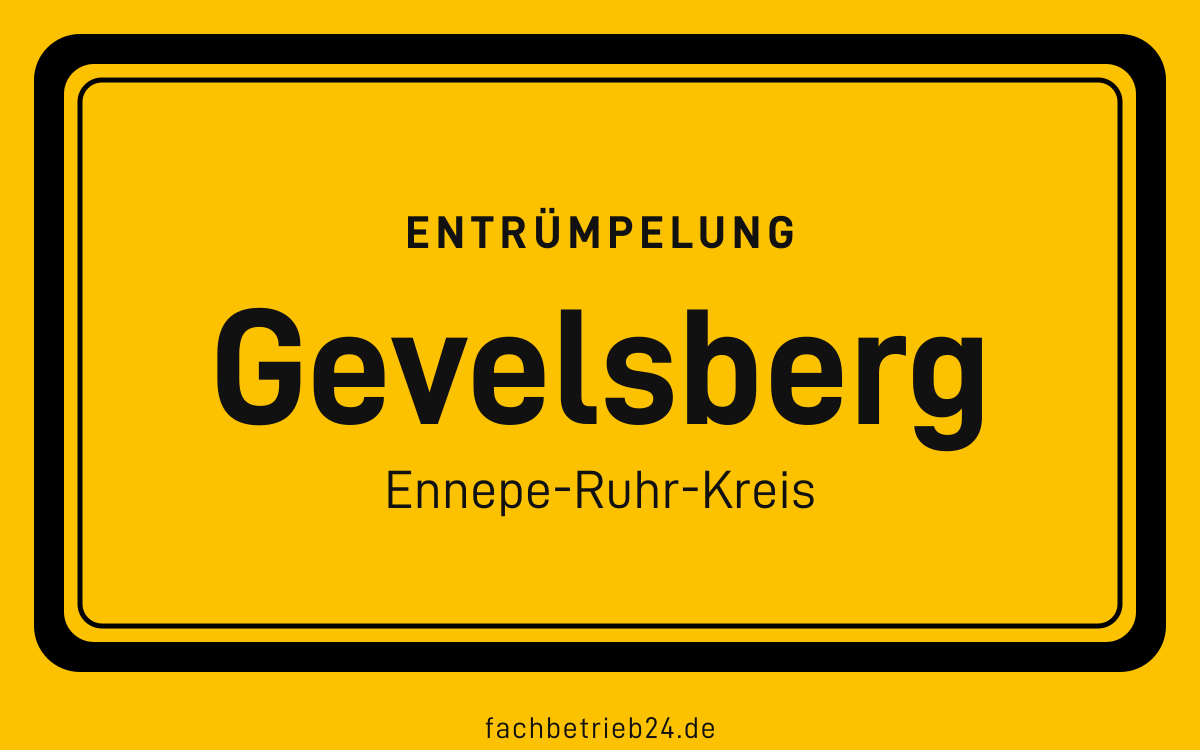 Gelbe Ortstafel Gevelsberg mit der Kopfzeile Entruempelung
