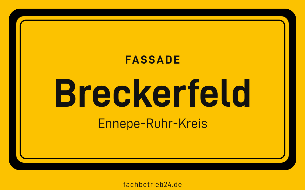 Gelbe Ortstafel Breckerfeld mit der Kopfzeile Fassade