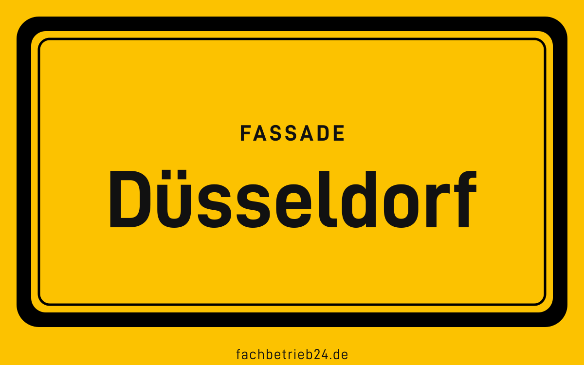 Gelbe Ortstafel Düsseldorf mit der Kopfzeile Fassade