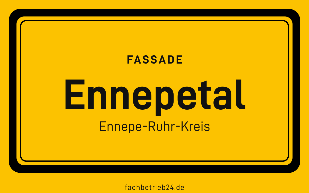 Gelbe Ortstafel Ennepetal mit der Kopfzeile Fassade