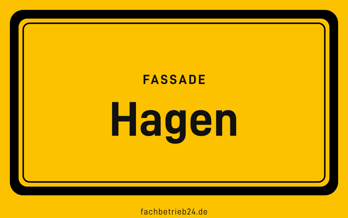 Gelbe Ortstafel Hagen mit der Kopfzeile Fassade