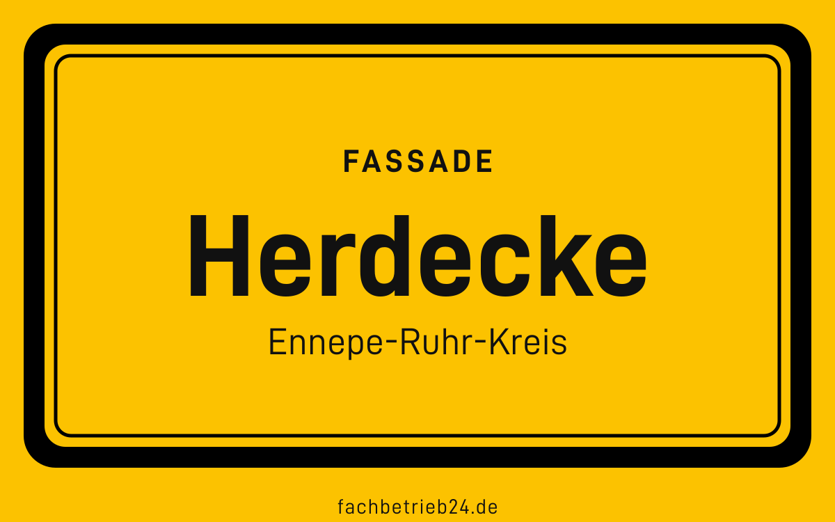 Gelbe Ortstafel Herdecke mit der Kopfzeile Fassade