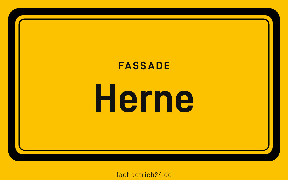 Gelbe Ortstafel Herne mit der Kopfzeile Fassade