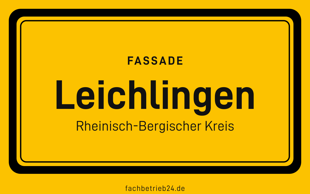 Gelbe Ortstafel Leichlingen mit der Kopfzeile Fassade