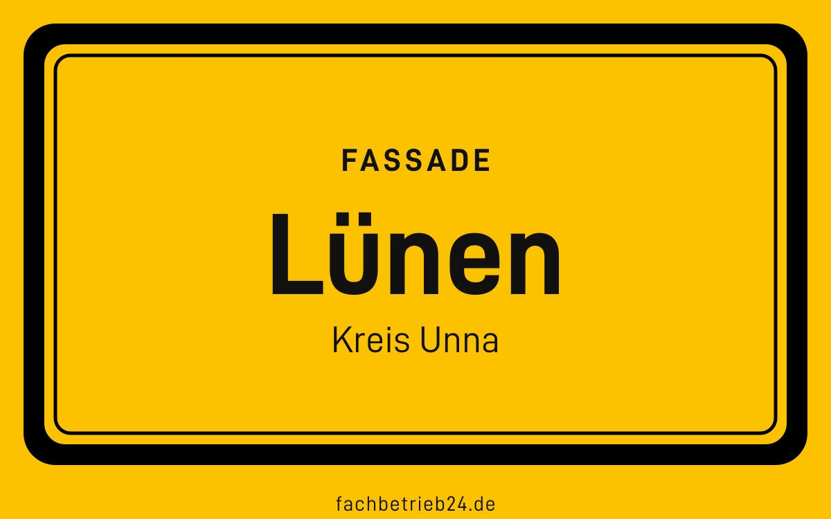 Gelbe Ortstafel Lünen mit der Kopfzeile Fassade