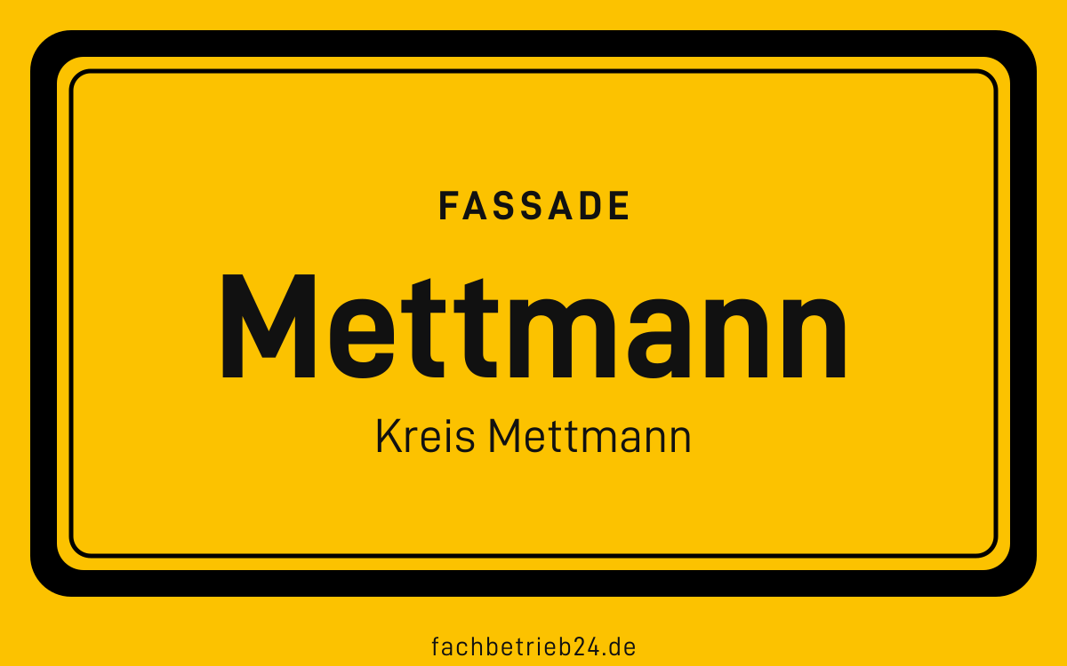 Gelbe Ortstafel Mettmann mit der Kopfzeile Fassade