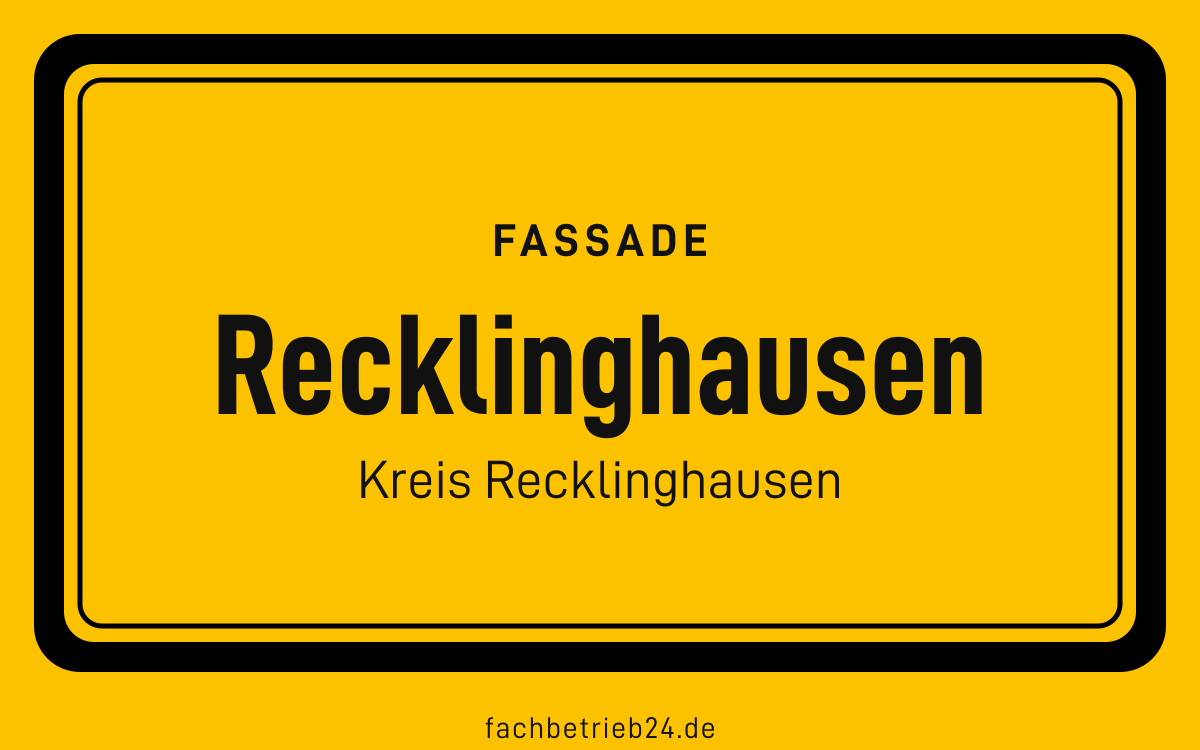 Gelbe Ortstafel Recklinghausen mit der Kopfzeile Fassade