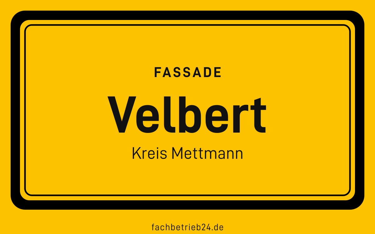 Gelbe Ortstafel Velbert mit der Kopfzeile Fassade