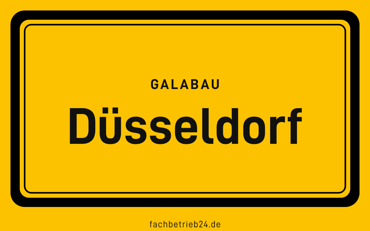 Gelbe Ortstafel Düsseldorf mit der Kopfzeile GaLaBau