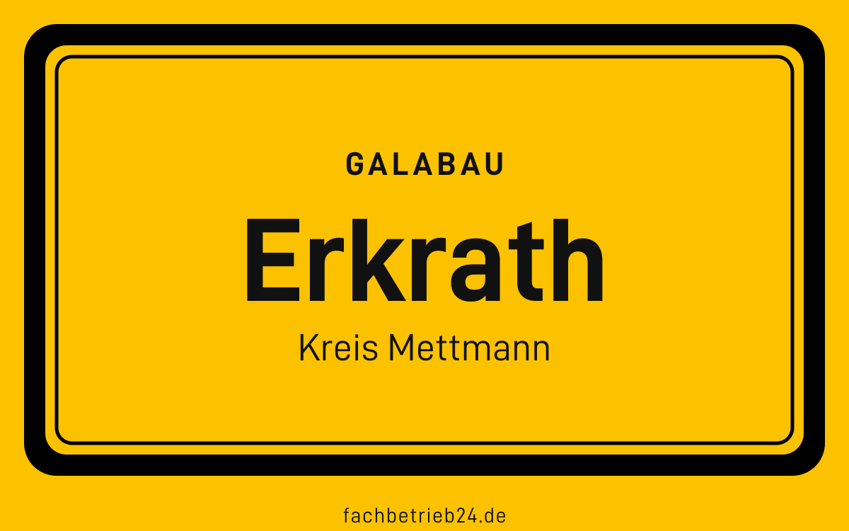Gelbe Ortstafel Erkrath mit der Kopfzeile GaLaBau