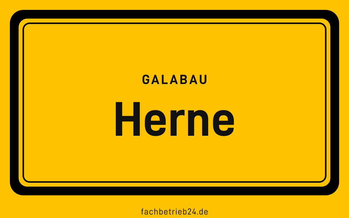 Gelbe Ortstafel Herne mit der Kopfzeile GaLaBau