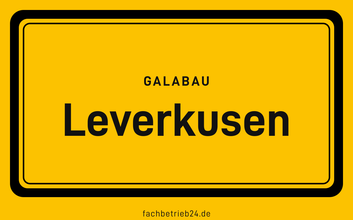 Gelbe Ortstafel Leverkusen mit der Kopfzeile GaLaBau