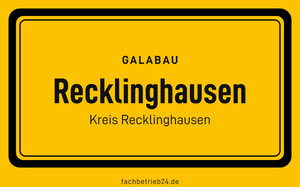 Gelbe Ortstafel Recklinghausen mit der Kopfzeile GaLaBau