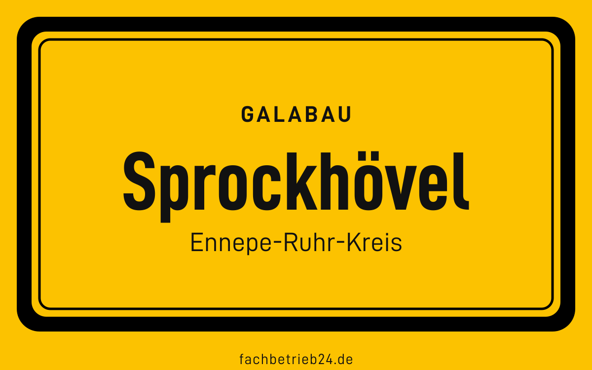 Gelbe Ortstafel Sprockhövel mit der Kopfzeile GaLaBau