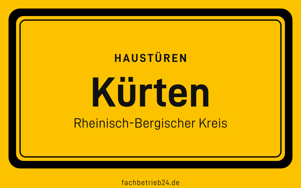 Gelbe Ortstafel Kürten mit der Kopfzeile Haustüren