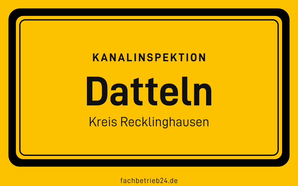 Gelbe Ortstafel Datteln mit der Kopfzeile Kanalinspektion und der Zeile Kreis Recklinghausen