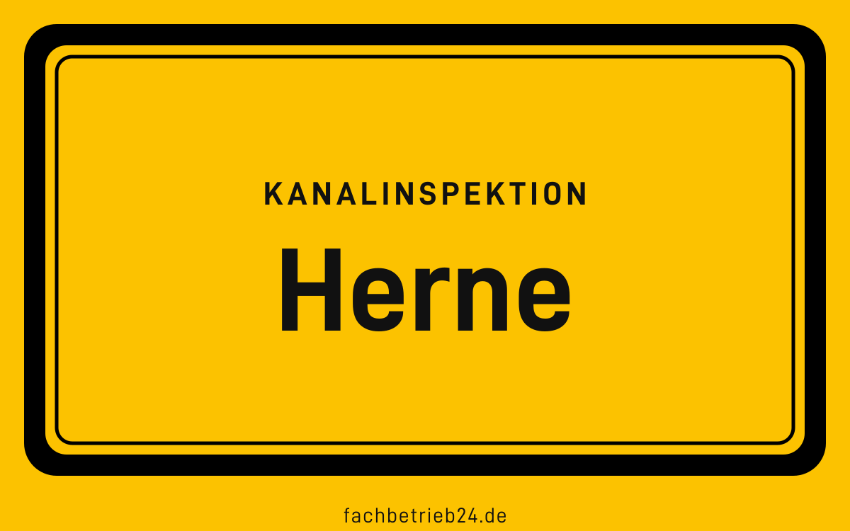 Gelbe Ortstafel Herne mit der Kopfzeile Kanalinspektion, kreisfreie Stadt