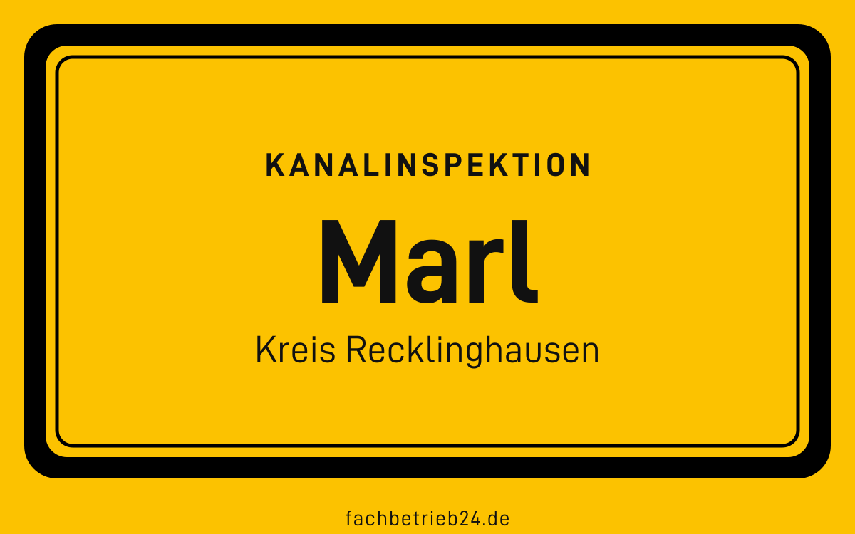 Gelbe Ortstafel Marl mit der Kopfzeile Kanalinspektion und der Zeile Kreis Recklinghausen