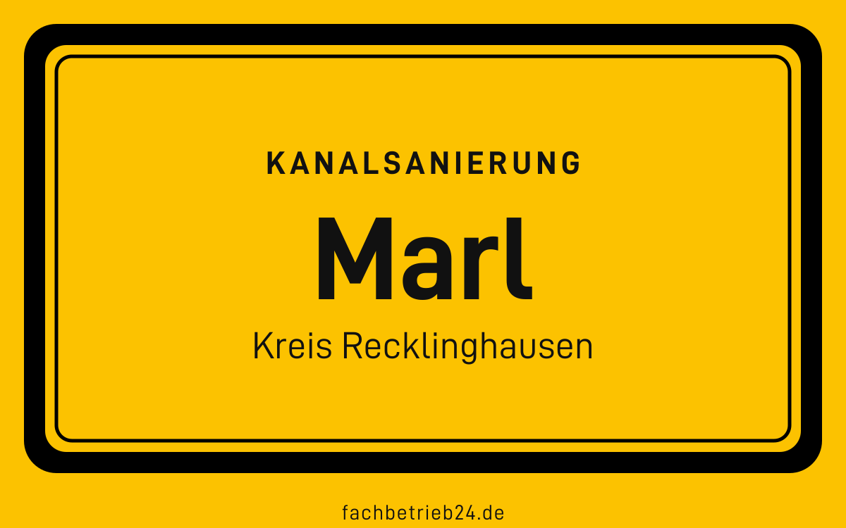 Gelbe Ortstafel Marl mit der Kopfzeile Kanalsanierung