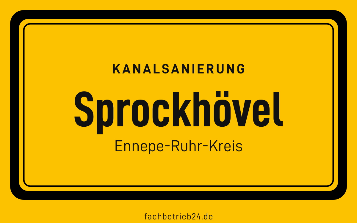 Gelbe Ortstafel Sprockhövel mit der Kopfzeile Kanalsanierung