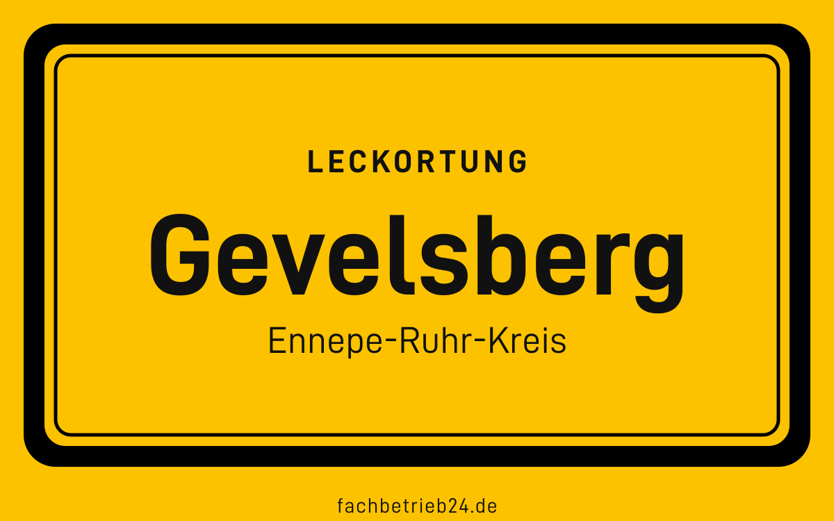 Gelbe Ortstafel Gevelsberg mit der Kopfzeile Leckortung