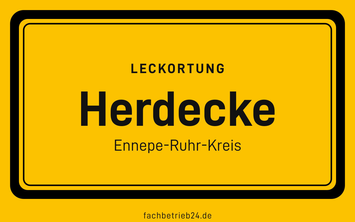Gelbe Ortstafel Herdecke mit der Kopfzeile Leckortung