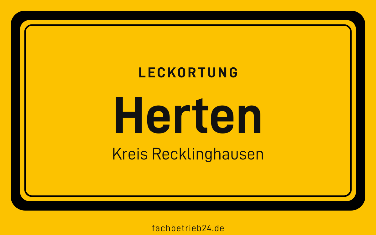 Gelbe Ortstafel Herten mit der Kopfzeile Leckortung
