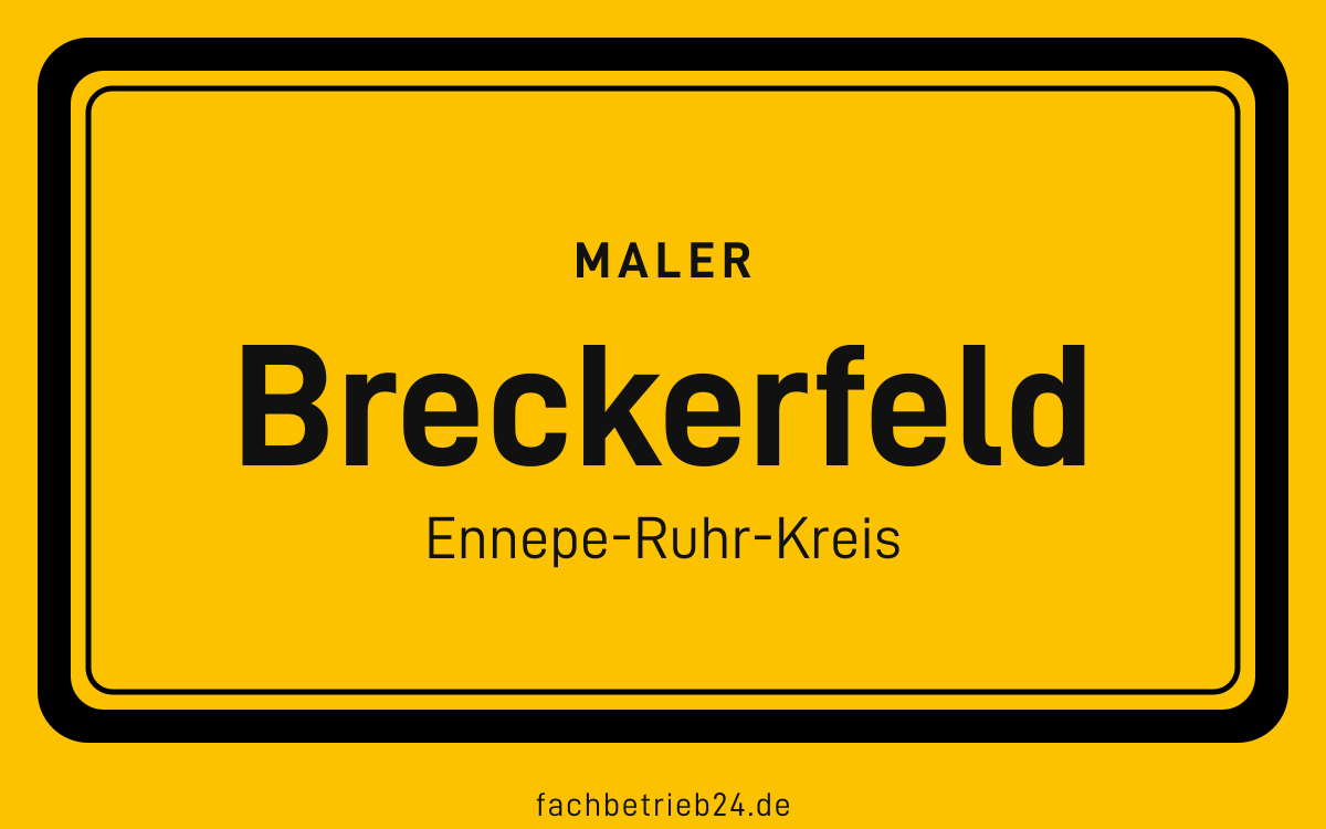 Gelbe Ortstafel Breckerfeld mit der Kopfzeile Maler