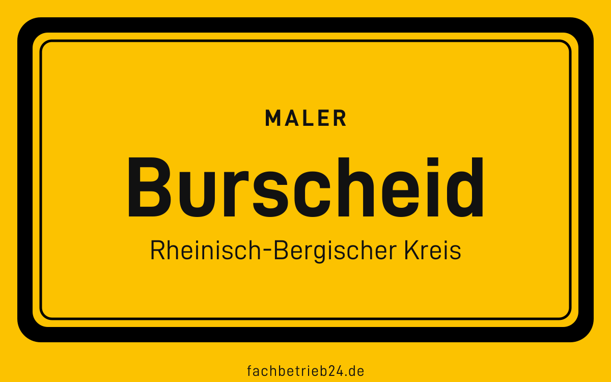 Gelbe Ortstafel Burscheid mit der Kopfzeile Maler