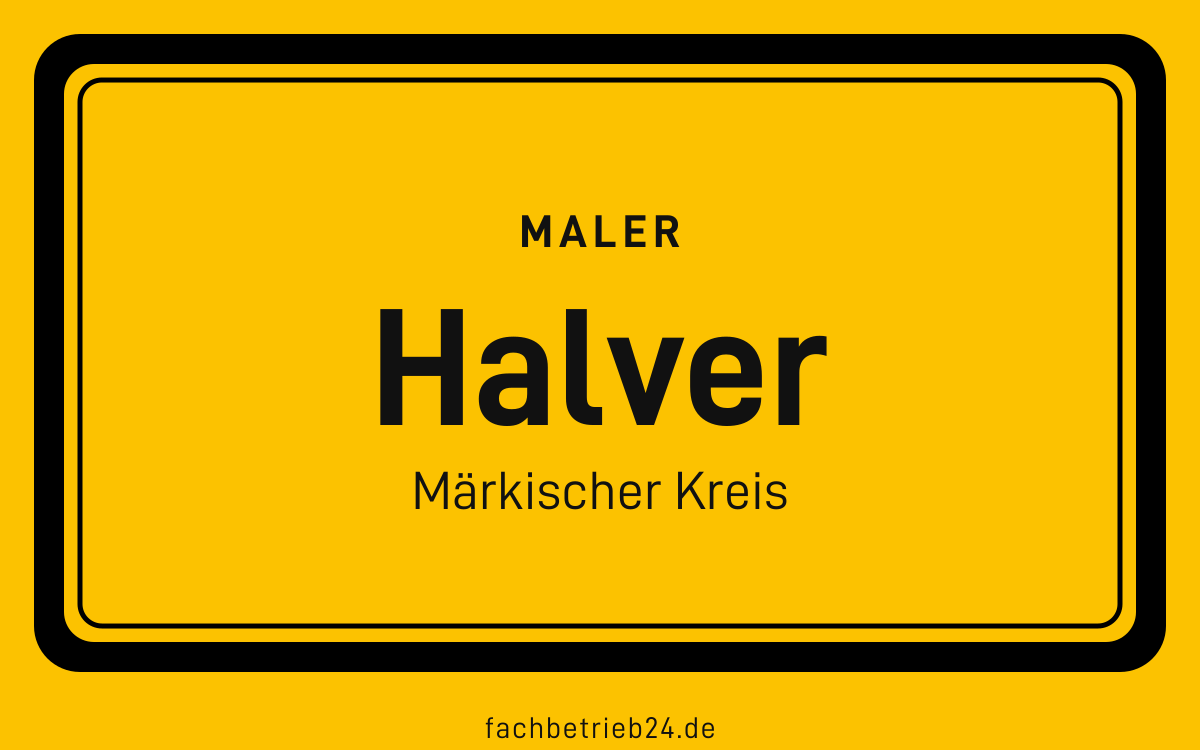 Gelbe Ortstafel Halver mit der Kopfzeile Maler