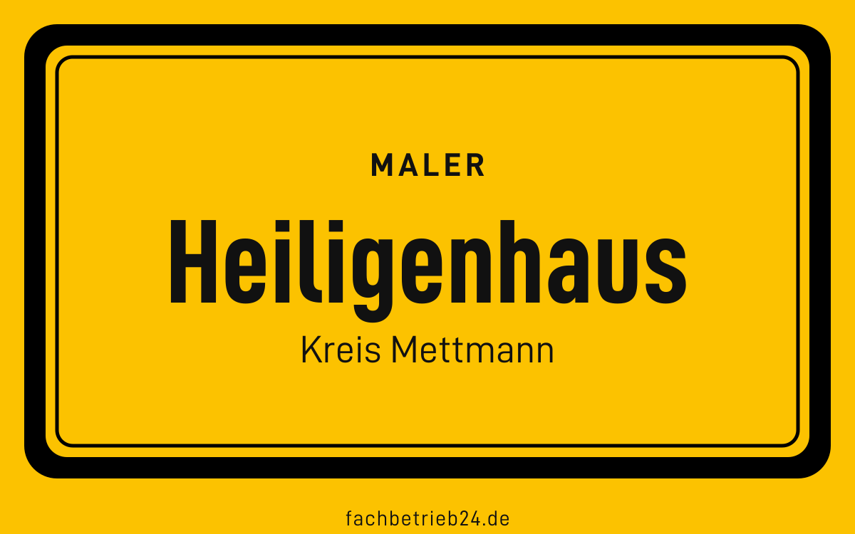Gelbe Ortstafel Heiligenhaus mit der Kopfzeile Maler