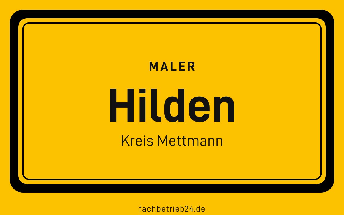 Gelbe Ortstafel Hilden mit der Kopfzeile Maler