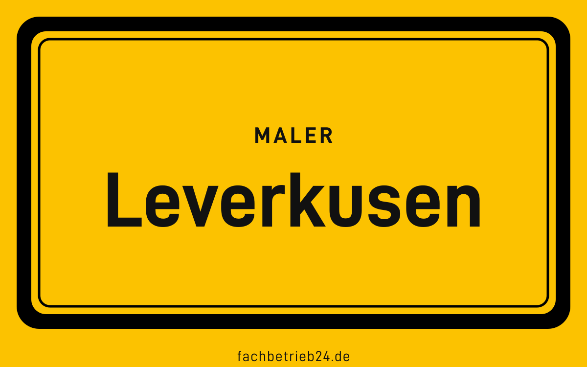 Gelbe Ortstafel Leverkusen mit der Kopfzeile Maler