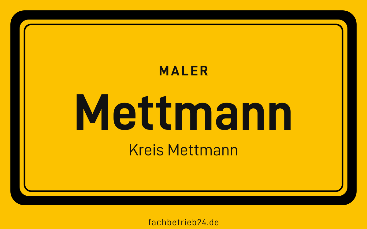 Gelbe Ortstafel Mettmann mit der Kopfzeile Maler