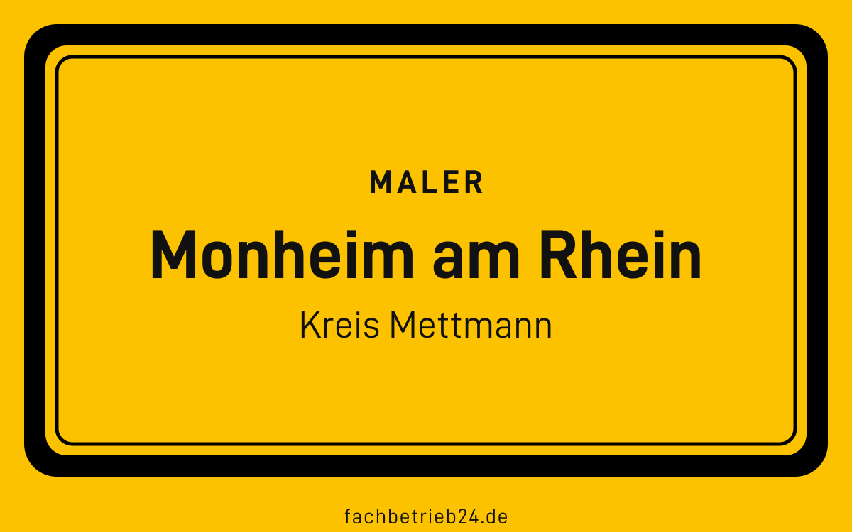 Gelbe Ortstafel Monheim am Rhein mit der Kopfzeile Maler