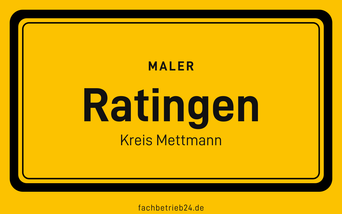 Gelbe Ortstafel Ratingen mit der Kopfzeile Maler