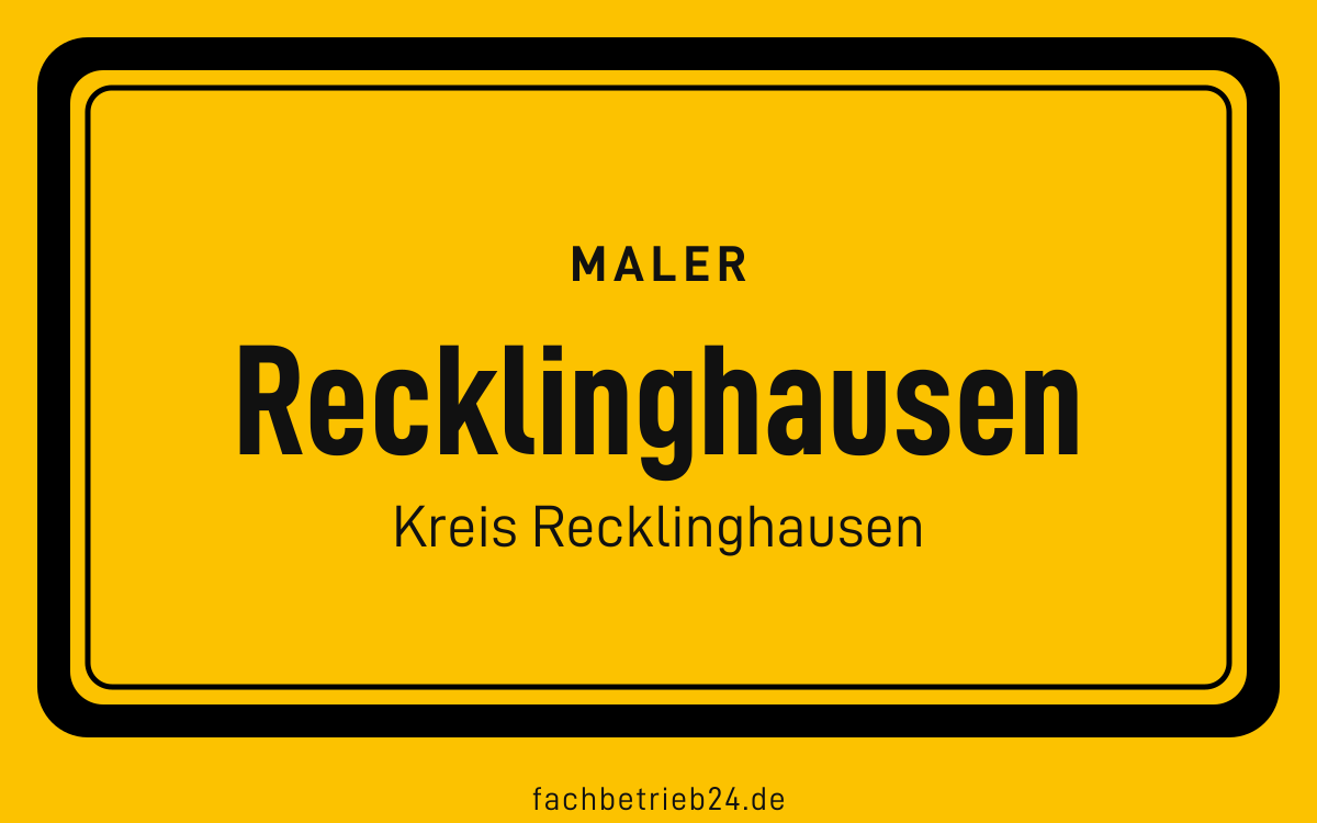 Gelbe Ortstafel Recklinghausen mit der Kopfzeile Maler