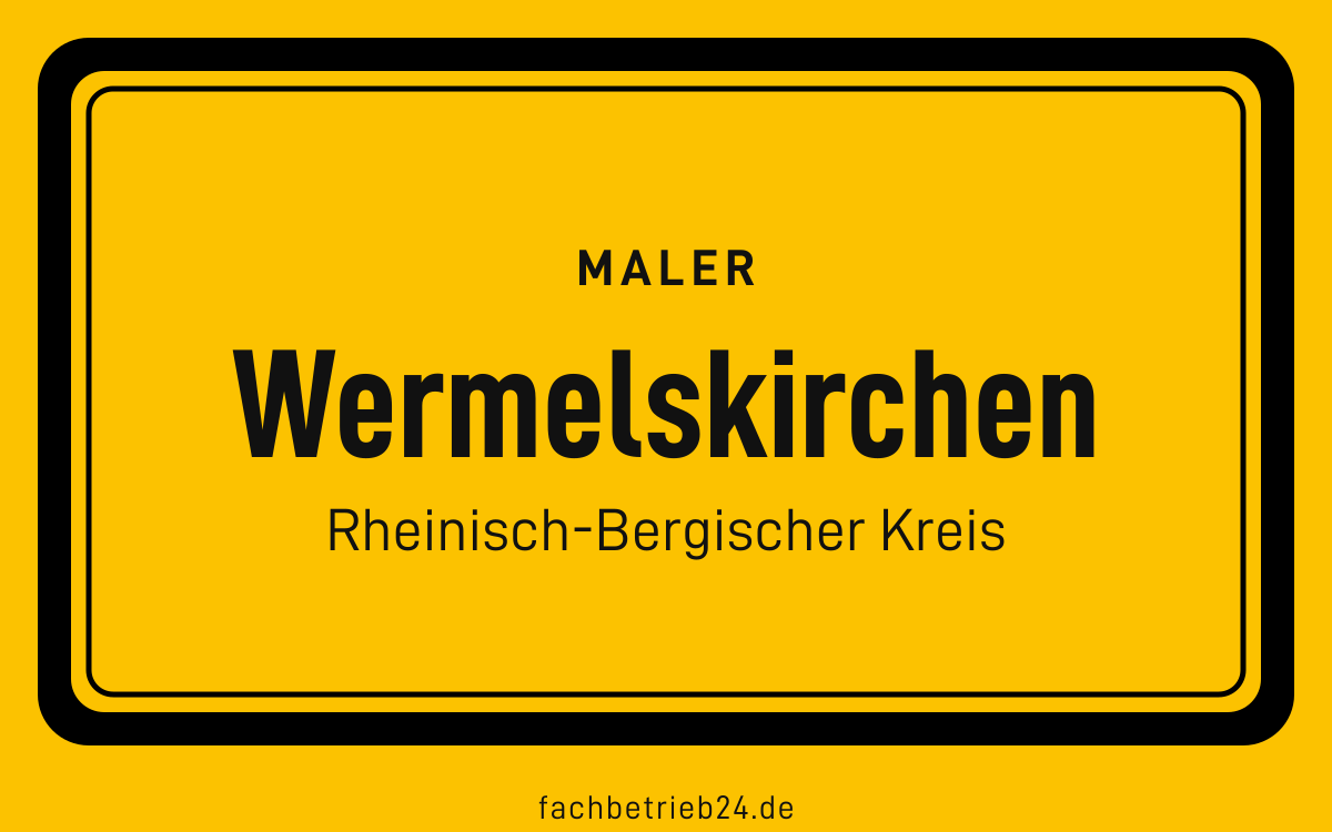 Gelbe Ortstafel Wermelskirchen mit der Kopfzeile Maler